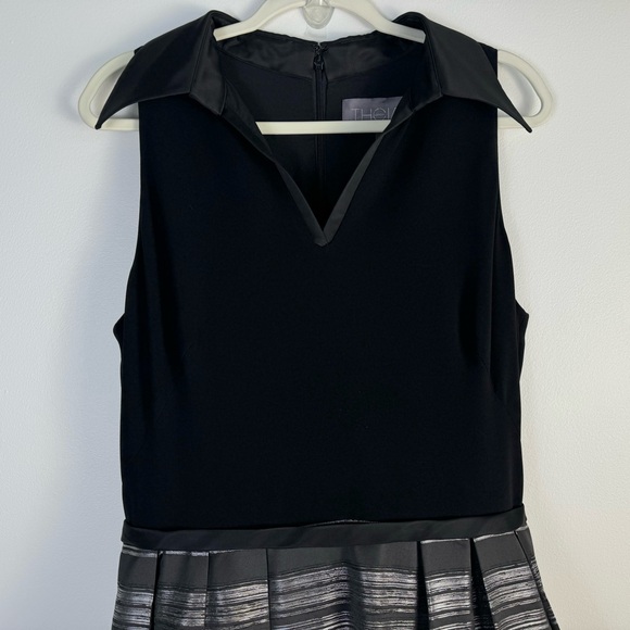 Theia Stripe Jacquard Full Ball Gown Sz 14 Black Silver Maxi Dress Event Gala - Picture 4 of 14